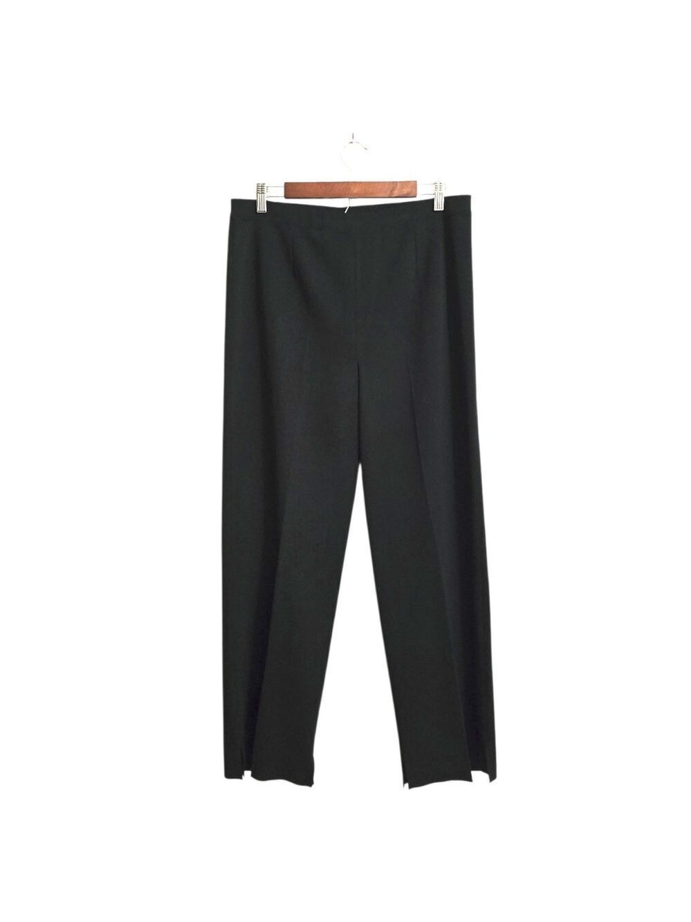 Ming Wang Knit Straight-Leg Split Hem Ankle Pants In Black Sz L